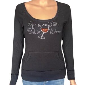 Black Long Sleeve Wine Graphic Top